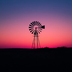 Vintage windmill silhouette against a gradient sunset sky showcasing rustic charm and agricultural heritage highlighting the tranquil beauty of rural landscapes   high resolution