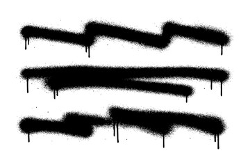 Isolated black spray paint strokes with grunge texture and drips
