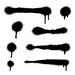 Set of black spray paint drips and splatters isolated on white