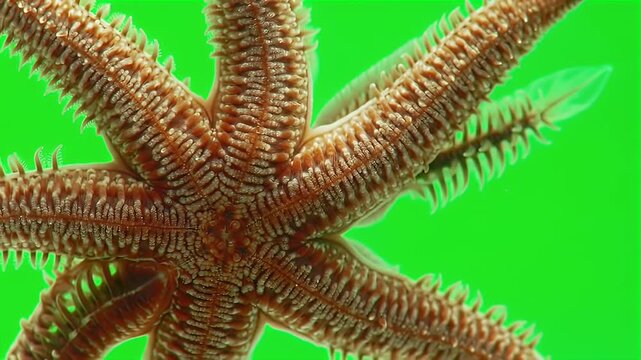 Textured Starfish Close-Up on Vibrant Green Background - Marine Life Detail