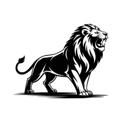 Majestic Roaring Lion Full Body Illustration: Powerful King of the Jungle Standing Proudly in a Dynamic and Regal Pose