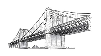 Detailed ink sketch of a suspension bridge.