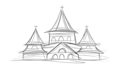 Naklejka premium Hand-drawn sketch of a church building.