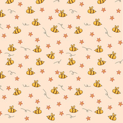 Cute bee and flowers seamless pattern