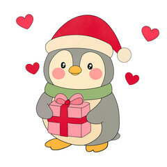 Cute penguin with a gift