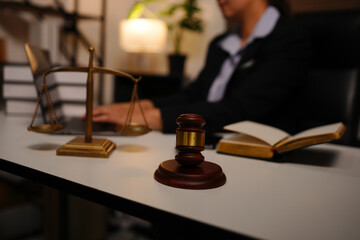 female lawyer works on legal matters at the office.