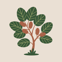 Obraz premium Cartoon illustration of an alder tree with egg-shaped green leaves and brown cones