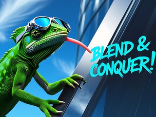 Cool Lizard Conquers Cityscape.