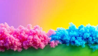 Fototapeta premium Pink and Blue Fluffy Cloud on Green Surface