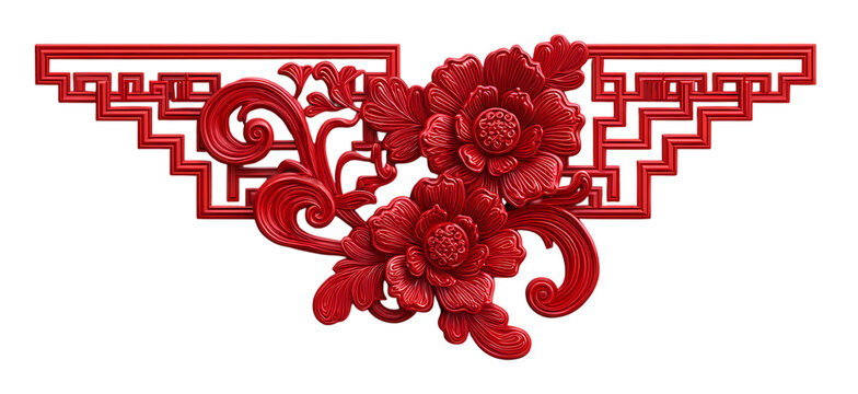 3d chinese ornament line with flower corner border
