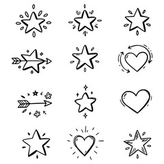 Hand-Drawn Doodle Icon Set: Stars, Arrows & Hearts (Focuses on the hand-drawn nature and key elements)