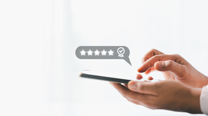 Customer or client with stars to complete five stars. Product or service review ideas from...
