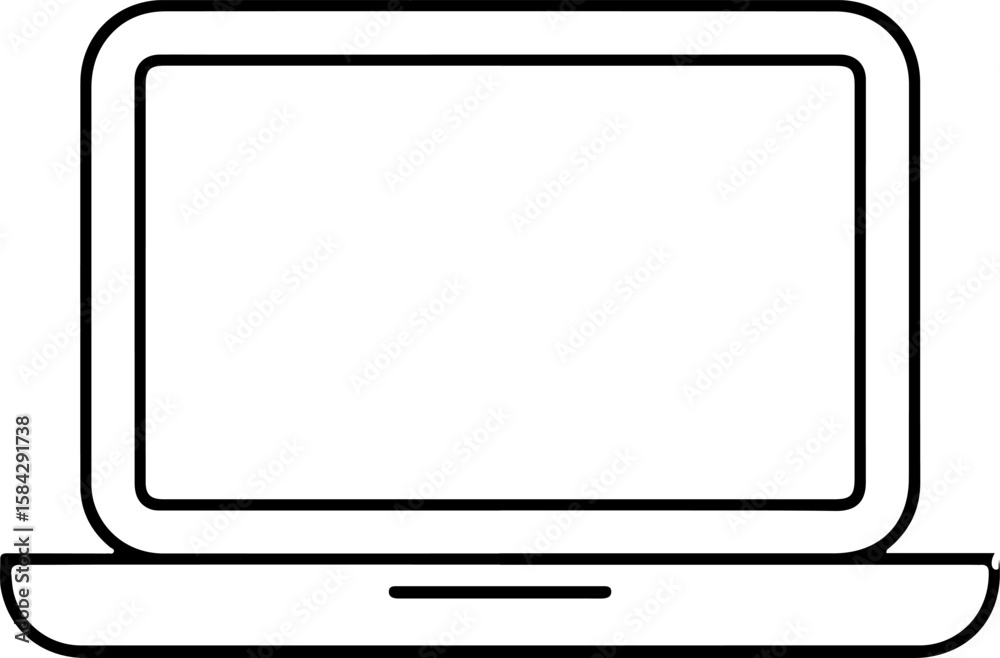 Fototapete simple outline drawing of an open laptop computer on a white background