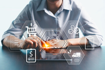 Concept of procurement, supply chain management, represented by related logistics, inventory icons...