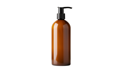 Shiny brown bottle  isolated on transparent background evokes cleanliness and beauty