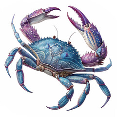 Blue crab with vibrant claws and detailed shell