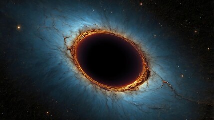 A black hole devouring a star, its accretion disk forming a fiery halo, while a smaller wormhole opens nearby, offering an escape.