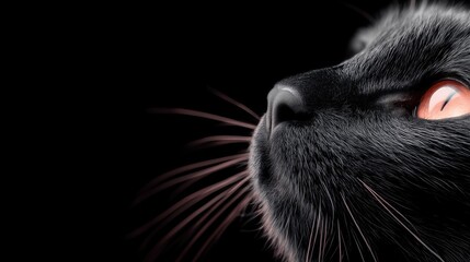 Enigmatic black cat with striking orange eyes captured in stunning close-up against a softly blurred background