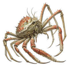 Brown spiny crab with hairy legs and detailed shell