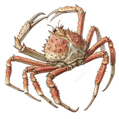 Red hairy crab standing with lifted claws and shell