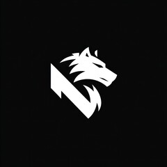 Obraz premium White wolf head on a black ground, stylized with sharp, geometric shapes
