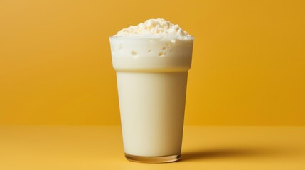 Glass of creamy drink with whipped cream topping.
