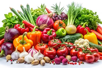 A vibrant assortment of fresh produce showcasing a rainbow of healthy vegetables and fruits