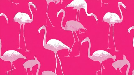 Obraz premium Pink flamingo silhouettes create a vibrant pattern.