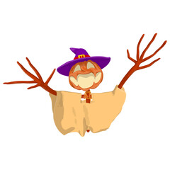 Halloween Scarecrow Lantern Jack pumpkin funny and cute. One of the symbols of the autumn holiday. Vector illustration.