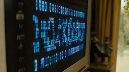 Binary code displayed on a vintage computer monitor.