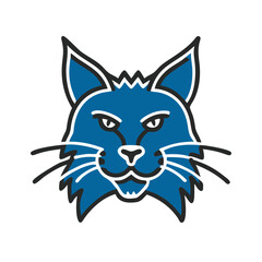 Blue lynx cat head illustration in a bold graphic style  