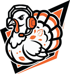 A stylized turkey wearing a headset, possibly representing gaming or communication.