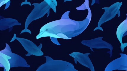Naklejka premium Sea creatures swimming in a dark blue sea.