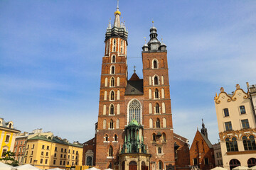 St. Mary's Basilica on Main Market Square in Krakow, Poland. UNESCO World Heritage Site