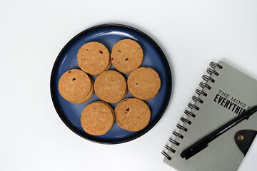 Plate of Cookies with creative props for mockup in isolated white background
