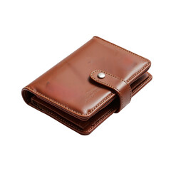 Brown Leather Wallet Closed with Wrap Around Strap and Metal Button Featuring Multiple Compartments