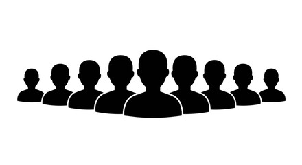Silhouetted group of people standing in a line on white background  