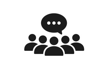 Group of people discussing with speech bubble above them  