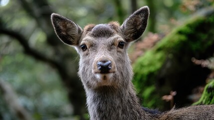 Fototapeta premium Close-up of a deer's head in a forest.