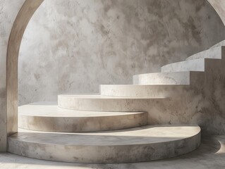 A serene journey on a spiral staircase ascending toward enlightenment in an architectural sanctuary