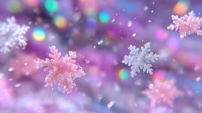 White snowflakes falling against a vibrant purple background, perfect for winter and holiday designs.