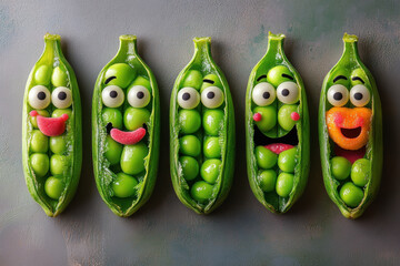 Peas with eyes and mouths.