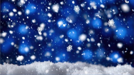 White snowflakes gently falling against a vibrant blue background, creating a winter-themed abstract scene.