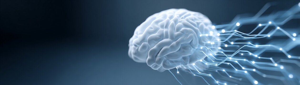 Advanced Brain Computer Interface Technology for Future Connectivity, A digital brain emitting data streams, symbolizing technology and intelligence.