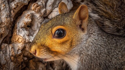 Obraz premium Close-up of a gray squirrel's face and fur.