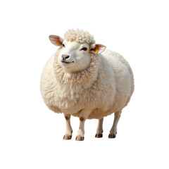 Fluffy White Sheep Stands Calm in Farm Setting with Yellow Ear Tags