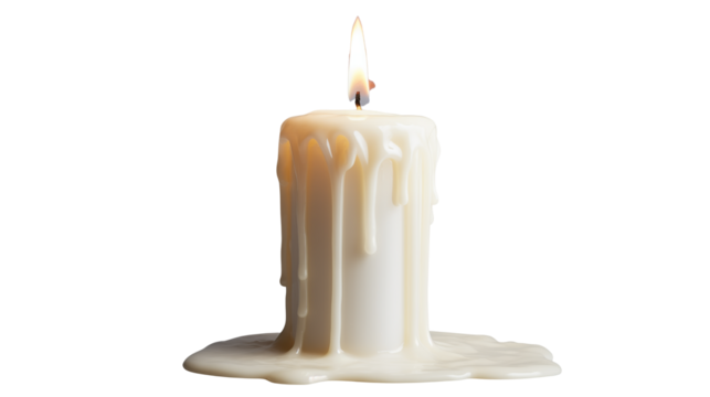 Wax dripped elegantly down a burning candle isolated on transparent background