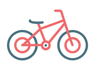 Simple flat design icon of a bicycle with red frame and blue wheels