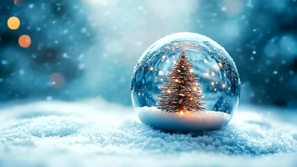 Captivating snow globe scene featuring a Christmas tree amidst a snowy, wintery landscape - Powered by Adobe