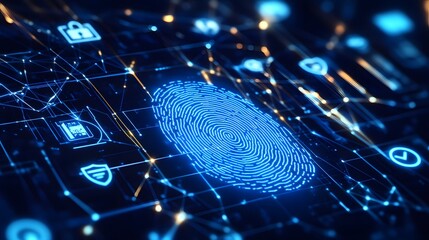Digital fingerprint overlaying a complex network.